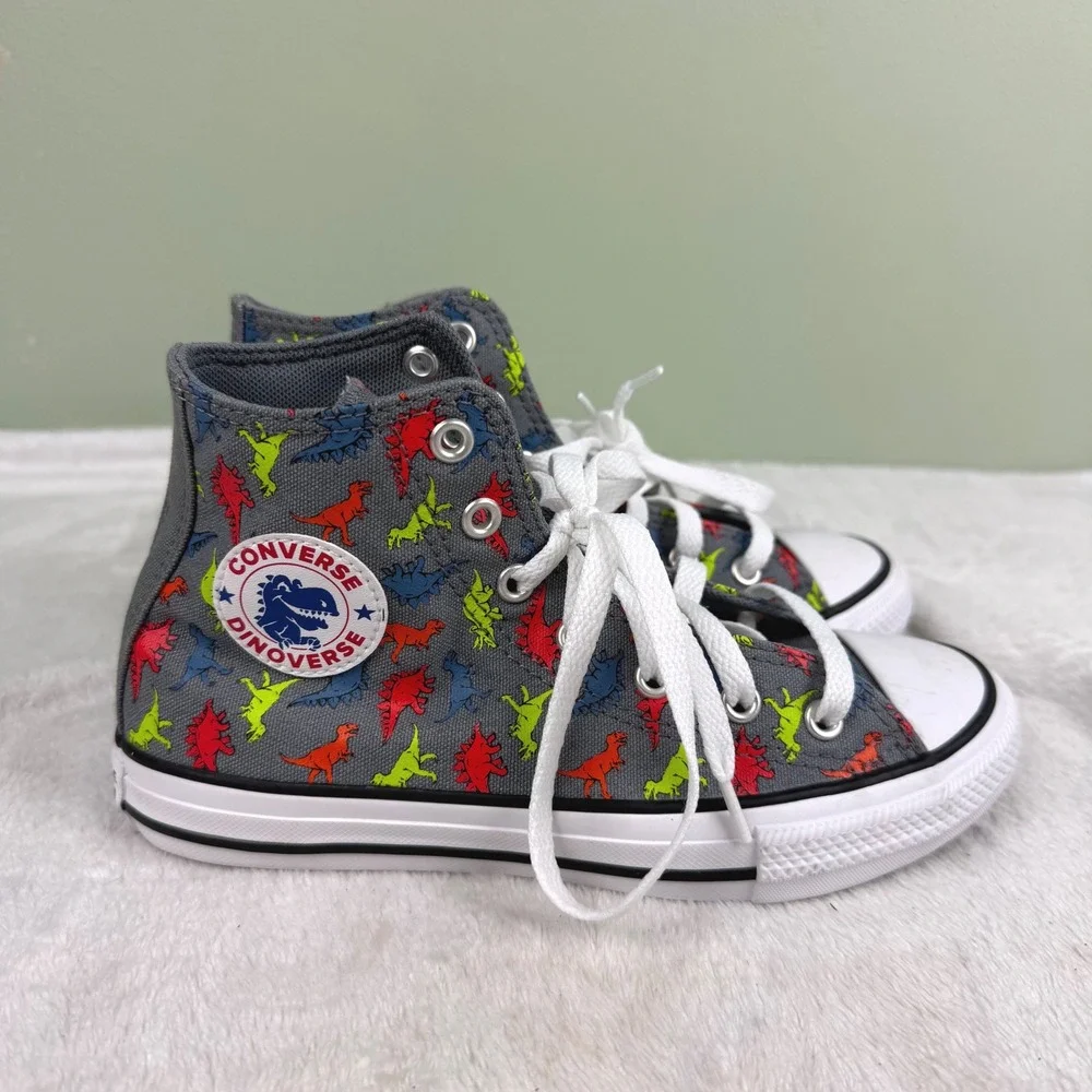 Converse Chuck Taylor All Star Dinoverse Gray Dinosaur High Top Shoes Junior 2